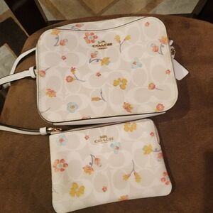 Coach White Floral Crossbody and Matching Pouch